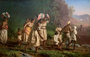 "On to Liberty" par Theodor Kaufmann qi peint ici les esclaves cherchant le chemin de la liberté (pendant la Guerre Civile) vers le lointain drapeau de l'Union (1867). Metropolitan Museum of Art de New-York