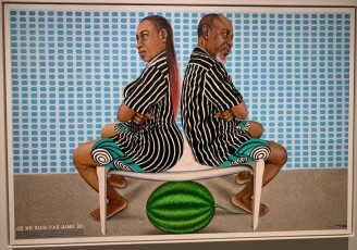Peinture de Chéri Samba dans une galerie de Chelsea (New-York)