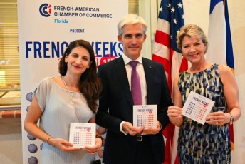 French Weeks Miami 2022 : Annabelle Ballot-Pottier (dir FACC), Raphaël Trapp (consul de France) et Marie-Ange Joarlette ( VP FACC)