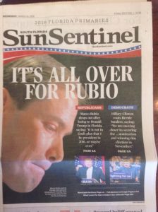 La défaite de Marco Rubio à la Une du Sun Sentinel
