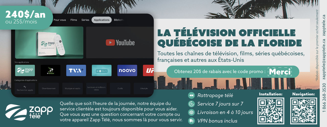 Zapp Télé : pour regarder les télévisions françaises, québécoises, francophones, en Floride et partout aux Etats-Unis