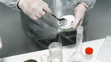 a person testing powder in a laboratory