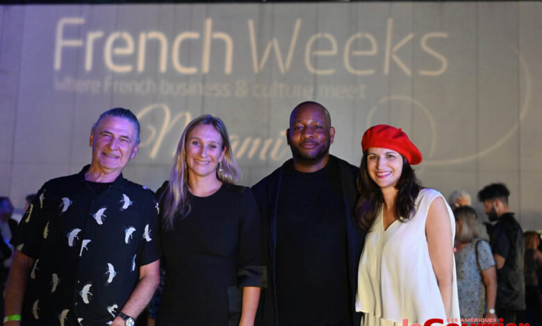 Serge J Massat (pdt FACC), Rebecca Bourgin (consule adjointe de France), un représentant du MDC, et Annabelle Ballot-Pottier (dir FACC Miami). French Weeks Miami : Nos photos du cocktail de lancement de l'édition 2023 !