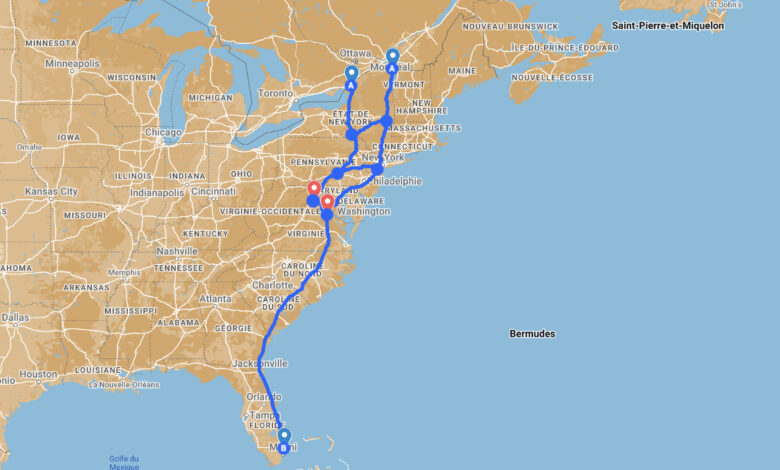 Quelle est la meilleure route à prendre entre le Québec-Floride en fonction de la rapidité et du prix ?