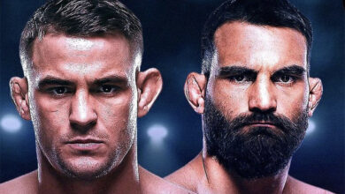 Dustin Poirier et Benoît Saint-Denis en combat à Miami