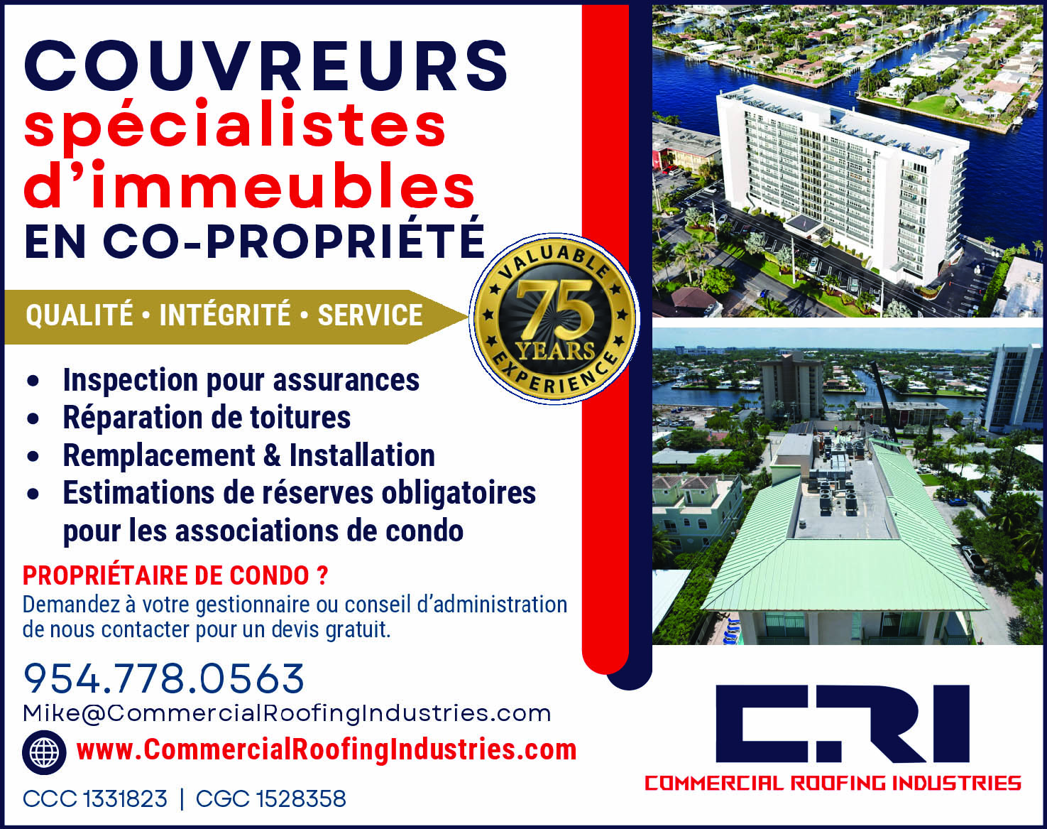 couvreur, toitures en Floride : commercial Roofing Industries (CRI)