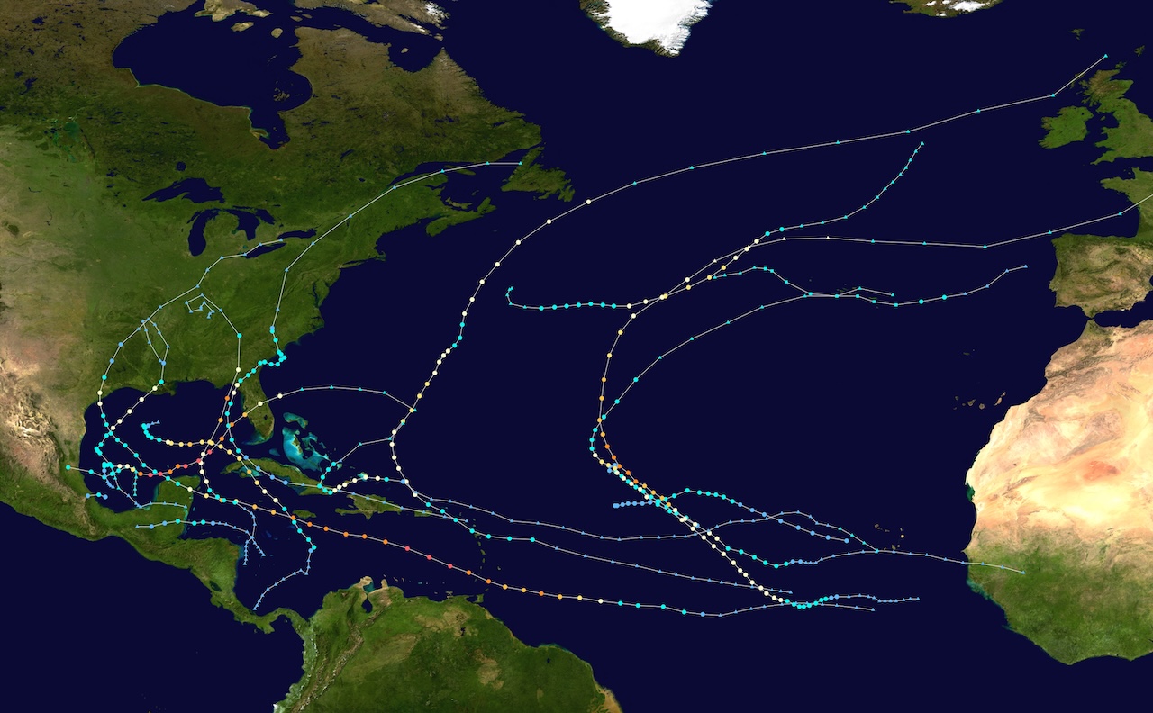 Les tracés des tempêtes tropicales et ouragans en 2023
